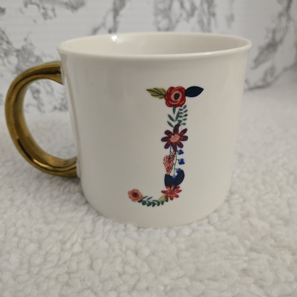 OpalHouse Floral Monogram J Mug with Gold Handle